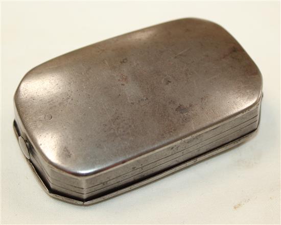 An 18th century English steel tobacco box, c.1760, 3.75in.